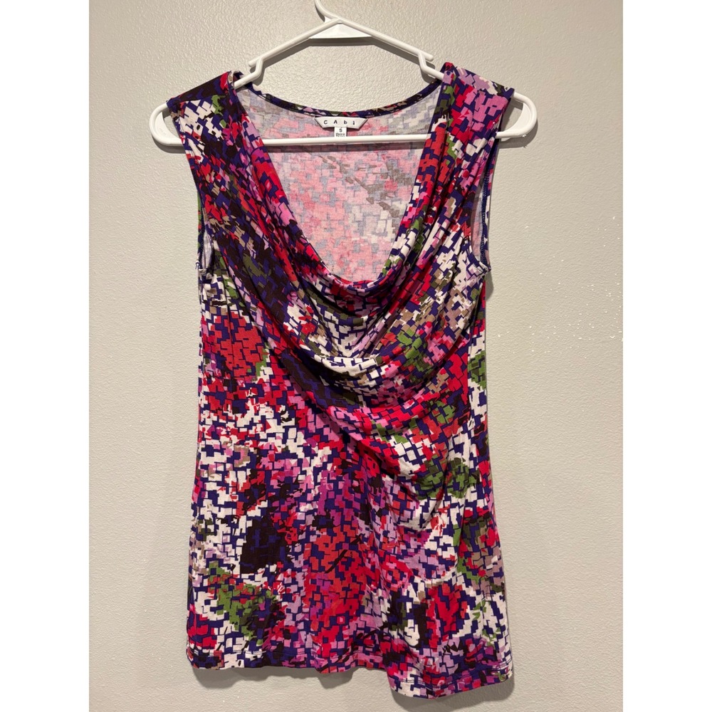Cabi 948 Multi Color Pixelated Abstract Cowl Neck Sleeveless Top Small
